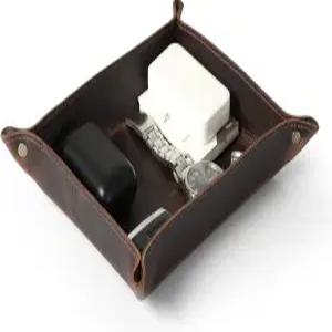 런던 정품 가죽 트레이 정리함 - 지갑 시계 열쇠 동전 휴대폰 및 사무기기용 실용적인 경량 방수 컴퓨터