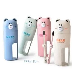 HOTDI 손잡이 어린이집 꽂이 휴대용 양치컵 귀여운 칫솔케이스 칫솔통 곰돌이_24641283