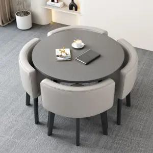 4인 티테이블 원탁 4인용 올인원 연회색 원형 접이식 우드