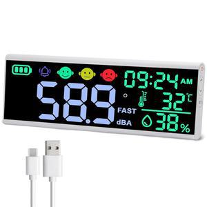 주비퍼프라이스 13인치 데시벨 미터 - 대형 LED 디스플레이, 소음, 온도, 습도, 교실용 시간 모니터가 있는 벽걸이 소음 수준계