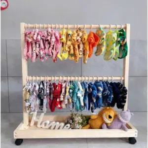 강아지옷 행거 2단 3단 애견 원목 옷장 우드 옷걸이 수납장