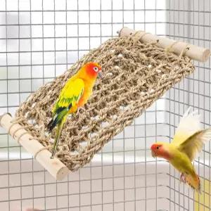 케이지용 FlidRunest Conure 사다리 농어 버드 씨그래스 다리 운동 스탠드 천연 손으로 짠 앵무새 그물