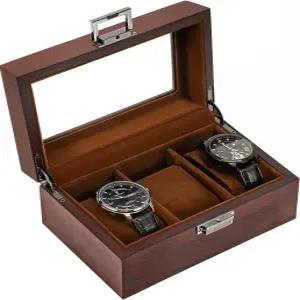 프로케이스 남성용 나무 시계 상자 유리 뚜껑이 있는 3 슬롯 디스플레이 케이스 - 에스프레소