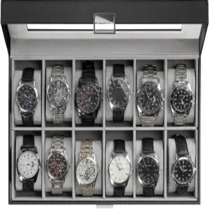 프로케이스 시계 상자 정리함 유리 뚜껑이 있는 12 슬롯 디스플레이 케이스 보관함 홀더 남성 여성을 위한