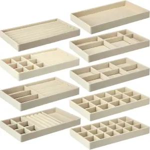 쓰리허니 벨벳 주얼리 트레이 정리함 스태커블 서랍장 목걸이 반지 팔찌 시계 베이지 9 스타일용 귀걸이