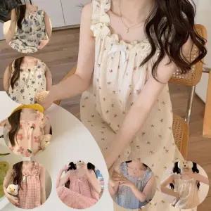 플로럴프린트파자마 캡내장 원피스 여름잠옷 여성용