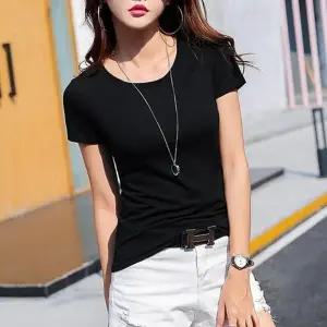 여성 여름 라운드넥 U넥 반팔티셔츠 기본 이너 슬림핏 무지 티셔츠랍슨유통