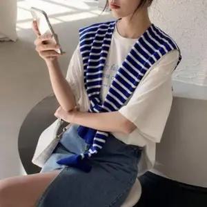 여성용 단가라 스트라이프 숄 니트 가디건 봄 가을 여름용 여성가디건 케이프 어깨 니트 봄패션 코디