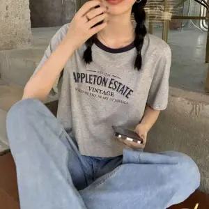 여자 여름 외출 세미 크롭 스타일 배색 넥라인 캐주얼 반팔 티셔츠 레이스 레이스티 여성