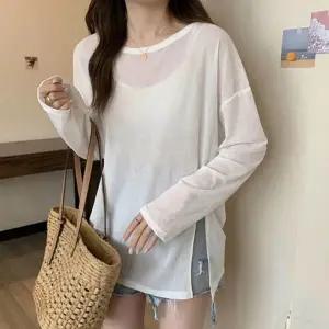 여자 봄 여름 가을 외출 라운드 시스루 긴팔 티셔츠 레이스 반팔 레이스티 여성 U넥