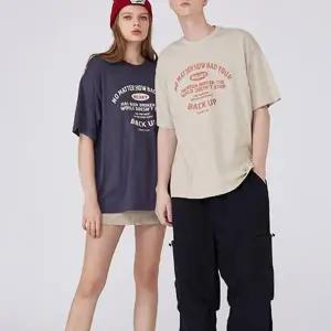 남자 여자 아치 레터링 오버 스타일 반팔 티셔츠 여성 U넥 라운드 반팔티 이너 여름