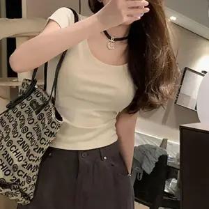 여자 U넥 베이직 기본 디자인 캡소매 크롭 반팔티 여성 티셔츠 라운드 이너 여름 얇은