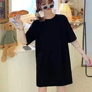 여자 데일리 캐주얼 오버핏 스타일 무지 반팔 티셔츠 여성 U넥 라운드 반팔티 이너 여름