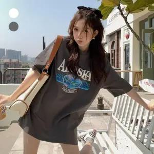 여자 20 대 30 레터링 오버핏 라운드 반팔 티셔츠 여성 U넥 반팔티 이너 여름 기본