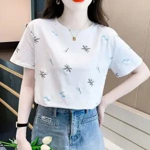 여자 플라워 패턴 라운드넥 부드러운 소재 반팔티 여성 티셔츠 U넥 이너 여름 기본 얇은