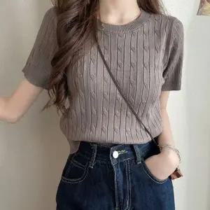 여자 꽈배기 라운드넥 트레디 스타일 반팔 니트 긴팔 여름 스윗 여리 여성 니트티 루즈핏