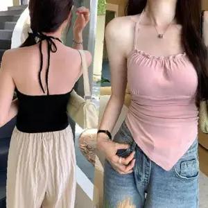 여성 홀터넥 리빙 주름 끈나시 1P 이너 슬림핏 여름