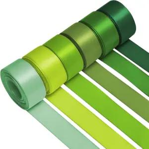 자크리아 공예용 1인치 녹색 새틴 리본 선물 포장 꽃다발 결혼 초대장 브라이덜 샤워 헤어 보우 갈랜드