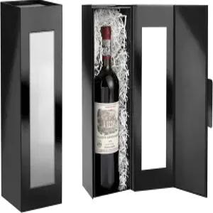 창문이 있는 PACKQUEEN 와인 선물 상자 2개 주류 및 샴페인용 13.5x4.5인치 블랙 병 결혼 기념일 축제