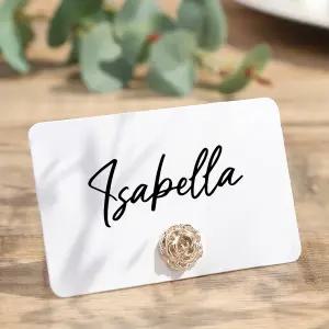 UNIQOOO 12Pcs 장식용 로즈 플로럴 플레이스 카드 홀더 벌크 럭셔리 골드 메탈 네임 스탠드 세트 웨딩