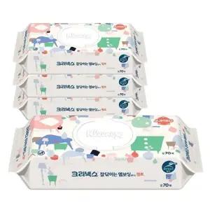 [크리넥스] 크리넥스 잘닦이는 엠보싱 물티슈 점보 캡형 70매 4입