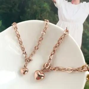 하트 통통 팔찌 18k로즈골드소 사이즈17cm