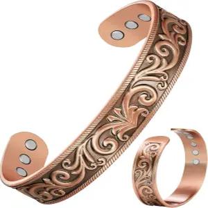 남성 여성용 페라코 퓨어 구리 팔찌 남성용 초강력 마그네틱 커프 뱅글 3500 가우스 네오디뮴 자석 99.99