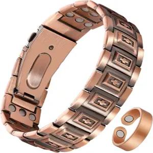 남성용 제카노리 퓨어 구리 팔찌 반지 3800 가우스 자석이 있는 3배 강도의 마그네틱