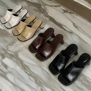 [신상오픈런]어글리 하이힐슬리퍼 인조가죽 올검 토오픈 뮬구두 (30898590)