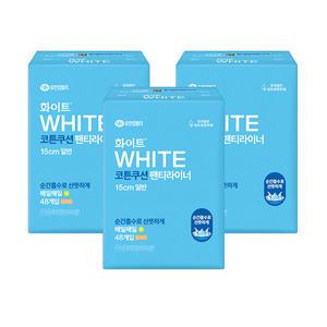 화이트 코튼쿠션 팬티라이너, 일반, 48매, 3개