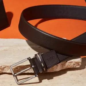 [닥스](센텀시티점)DBBE4F361W3 [비조벨트][CHECK] 브라운 체크라인 고리 소가죽 벨트