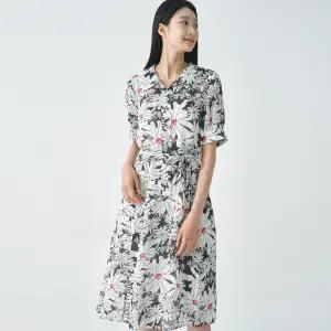 인견 플라워프린팅 와이드카라 플레어 원피스 LFOPO511_NA