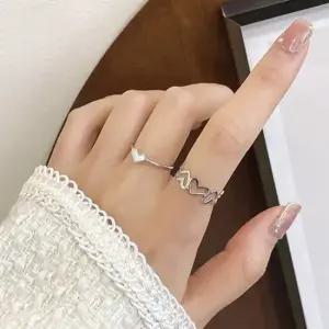 어나더뷰 2개set 하트데이 오픈링 실버 반지 악세사리 1450