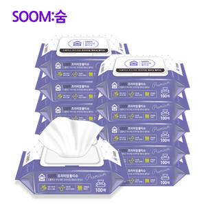 숨 프리미엄 엠보싱 물티슈 캡형 100매 10팩