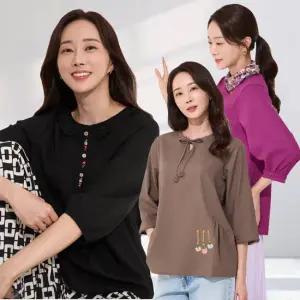 엄마옷 프리티 자수 블라우스 3종 여름 반팔 7부 셔츠 플라워 중년여성 60대 50대 40대 선물