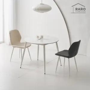 [/착불배송] 밀크 900 유광 원형 포세린 통 세라믹 식탁 세트 (식탁+의자2)