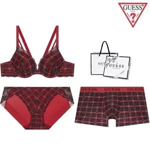 [롯데백화점]게스 [선물포장] 홀리데이 하트체크 커플속옷세트 GDWBRBPDRB12