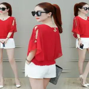 오프숄더 망사 브이넥 가오리핏 트렌디 비즈장식 라인댄스 댄스탑상의 라