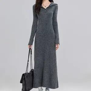 [예쎄] 후드 골지 니트 롱원피스(S5WOP019A)