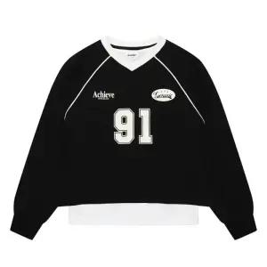 에꼴리에 세이브존03 브이넥 블록코어 레이어드 티셔츠  24C1456-BK