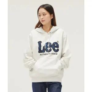 LEE 빅 데님 아플리케 후드 티셔츠 라이트 그레이 406045
