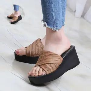 (제스트)355 통굽슬리퍼 주름슬리퍼 여성슬리퍼 8cm통굽