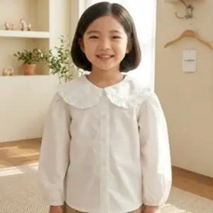 리틀밥독 키즈 봄가을옷 카라프릴 블라우스 여아 화이트 무지 깔끔한 남방 H241MBL01