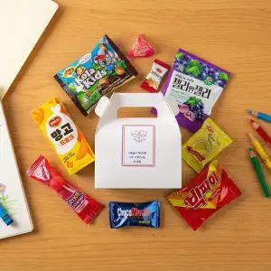 간식꾸러미 9종 음료포함 손잡이 과자 상자 선물 세트 학교 유치원 기업 관공서 기관 어린이 단체 행사 간식 답례품