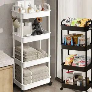이동식 수납 선반 바퀴형 주방 4단 이동식 틈새 선반 철제 수납장