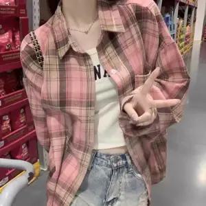 여성 가을 겨울 핑크 체크 셔츠 HH-E62