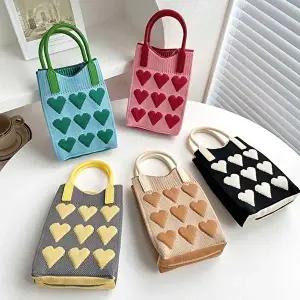 스트랩크로스백 하트패턴 니트 토트백 크로스백 아동가방 유치원가방