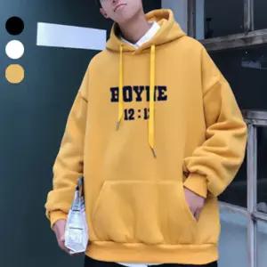 기모안감 남자 오버핏 후드 티셔츠 긴팔 겨울 코디