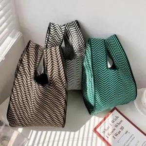 [패션] 니트 미니 크로스백 독특한 패턴 여성용 숄더 토트백 작은 가방