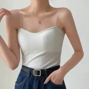 캐주얼 패드내장 데일리 페미닌 미들 끈나시 크롭탑 여자나시티 캡나시